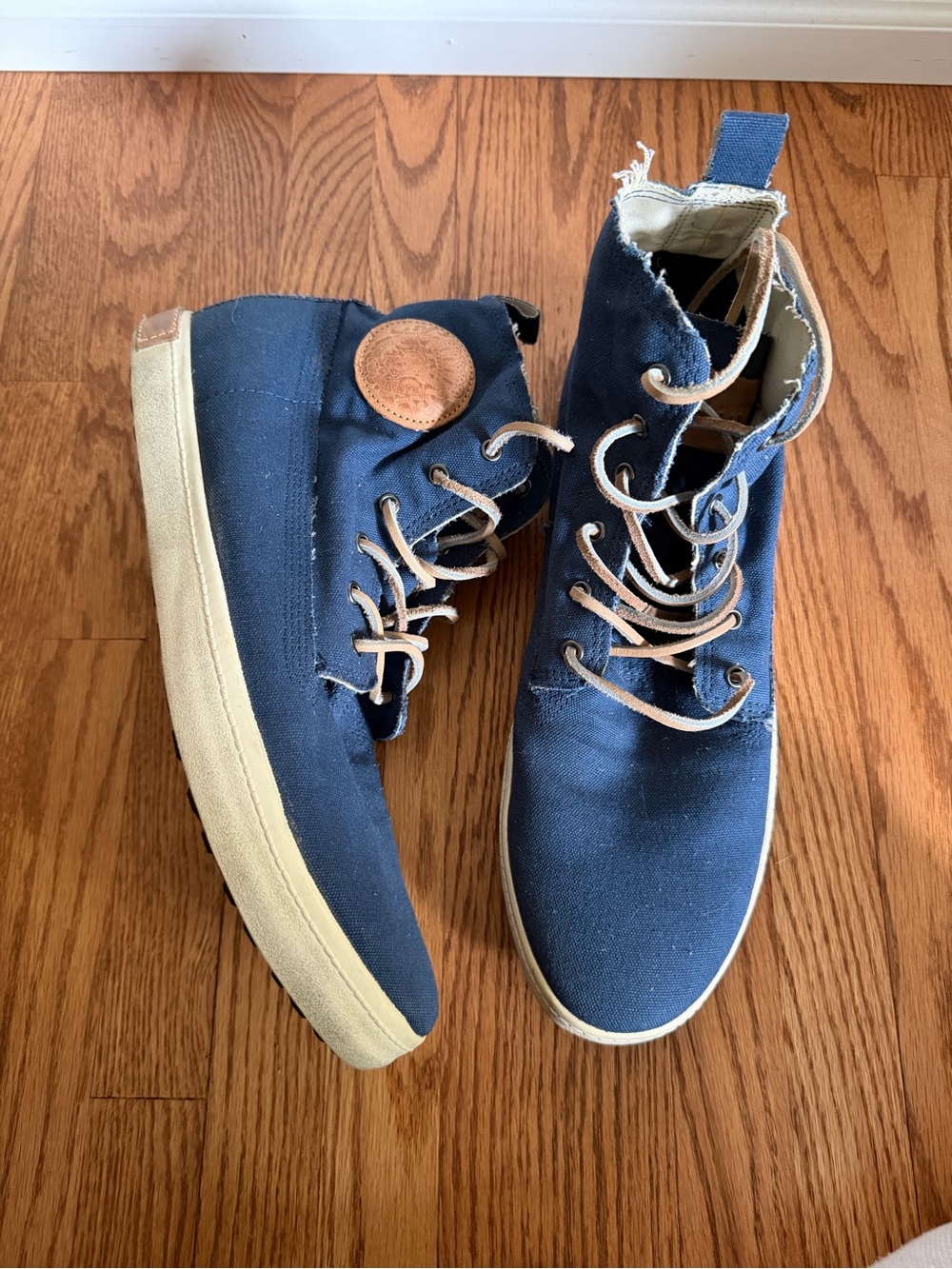 Blackstone Navy Canvas High-Top Sneakers with Tan Accents